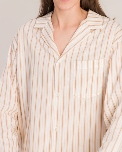 Women's organic poplin shirt, beige stripes