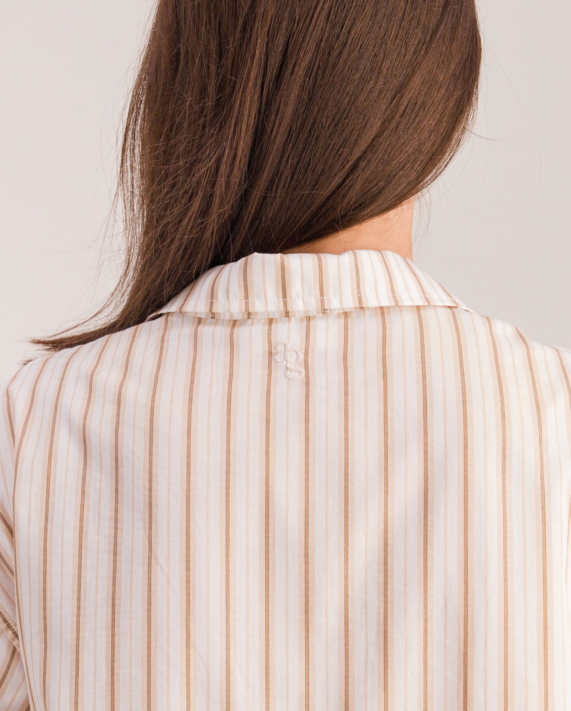 Women's organic poplin shirt, beige stripes