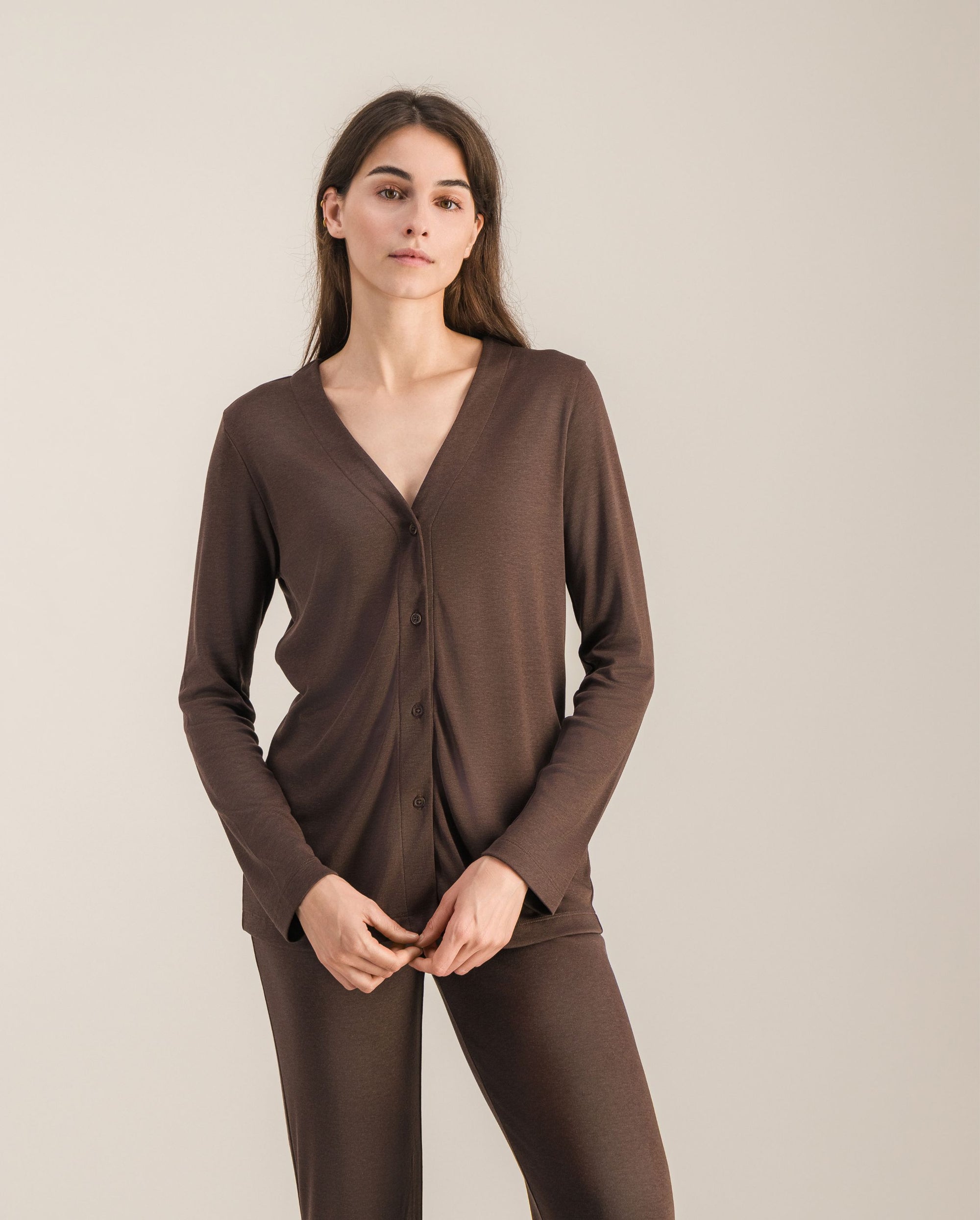 Chemisier pyjama femme, chocolat