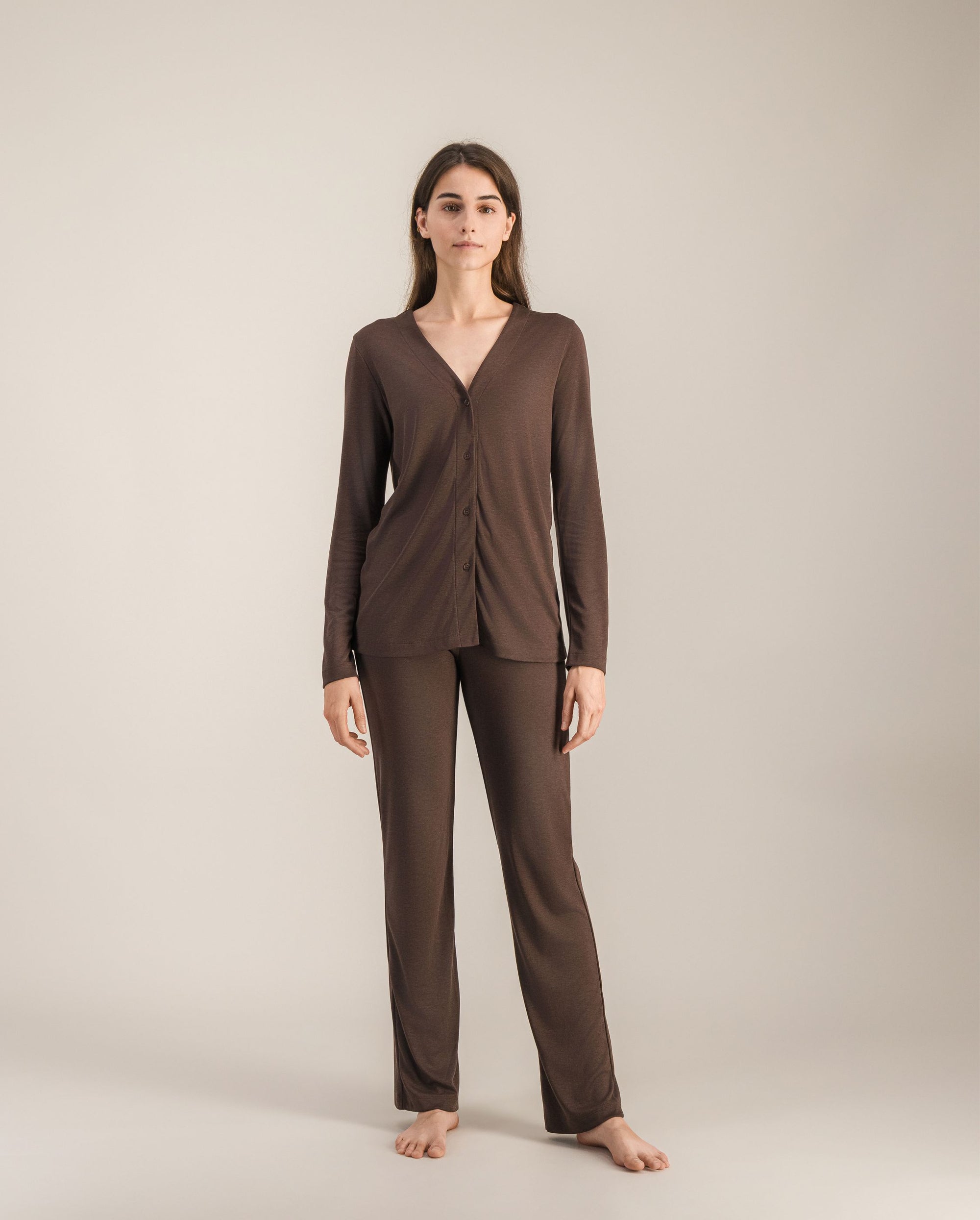 Chemisier pyjama femme, chocolat