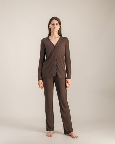 Chemisier pyjama femme, chocolat