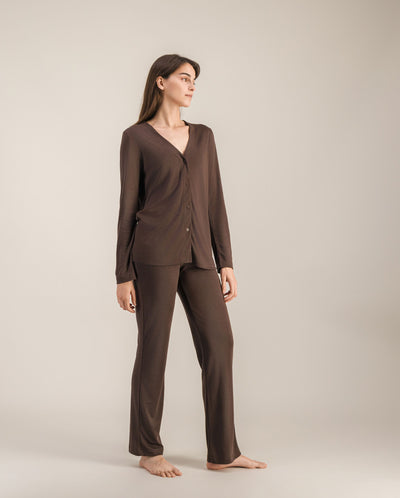 Chemisier pyjama femme, chocolat