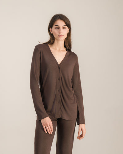 Chemisier pyjama femme, chocolat