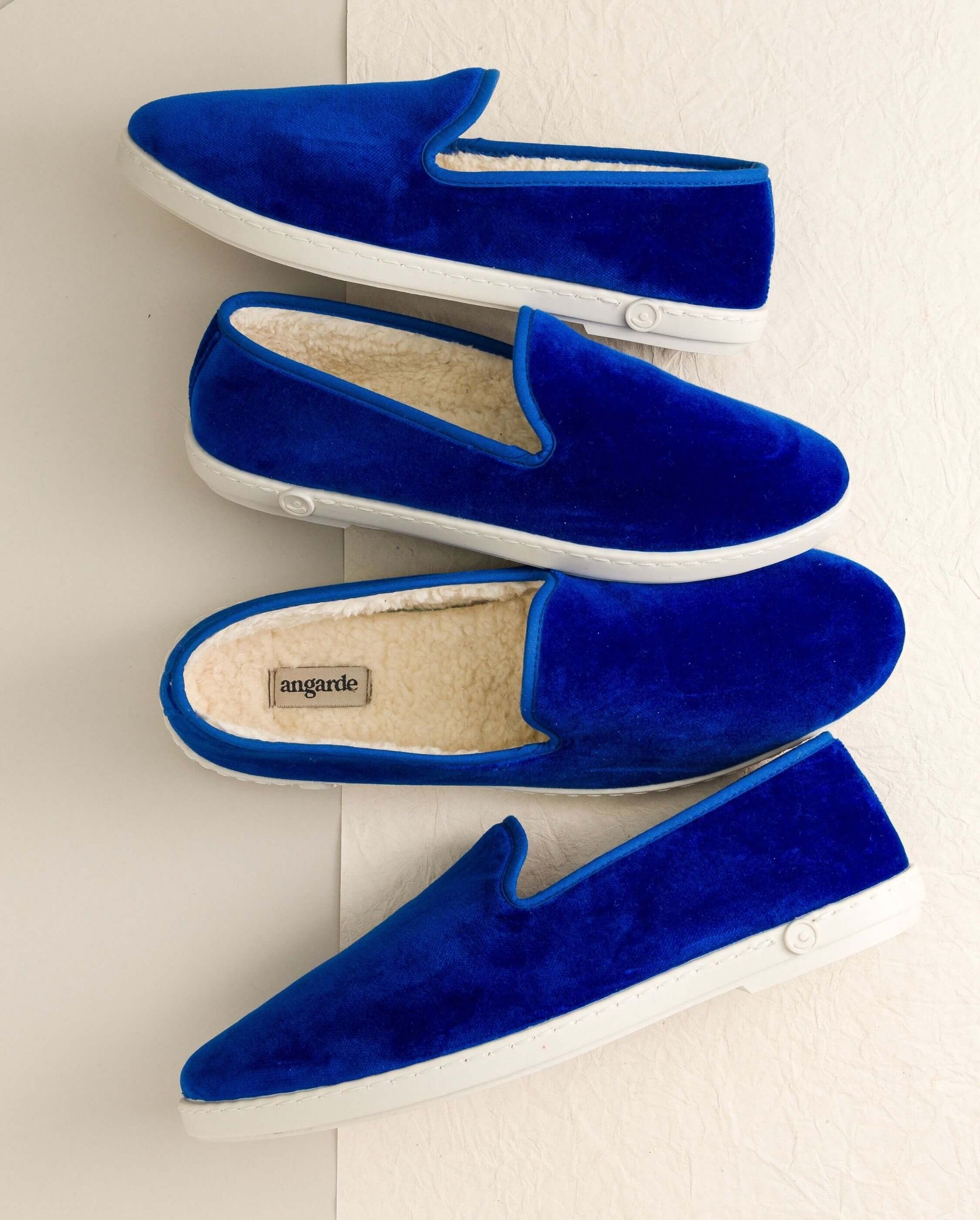 Duo chausson homme femme velours bleu Angarde