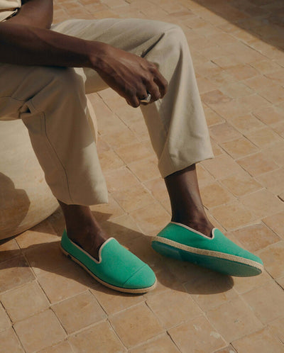 Espadrille homme coton menthe close up Angarde