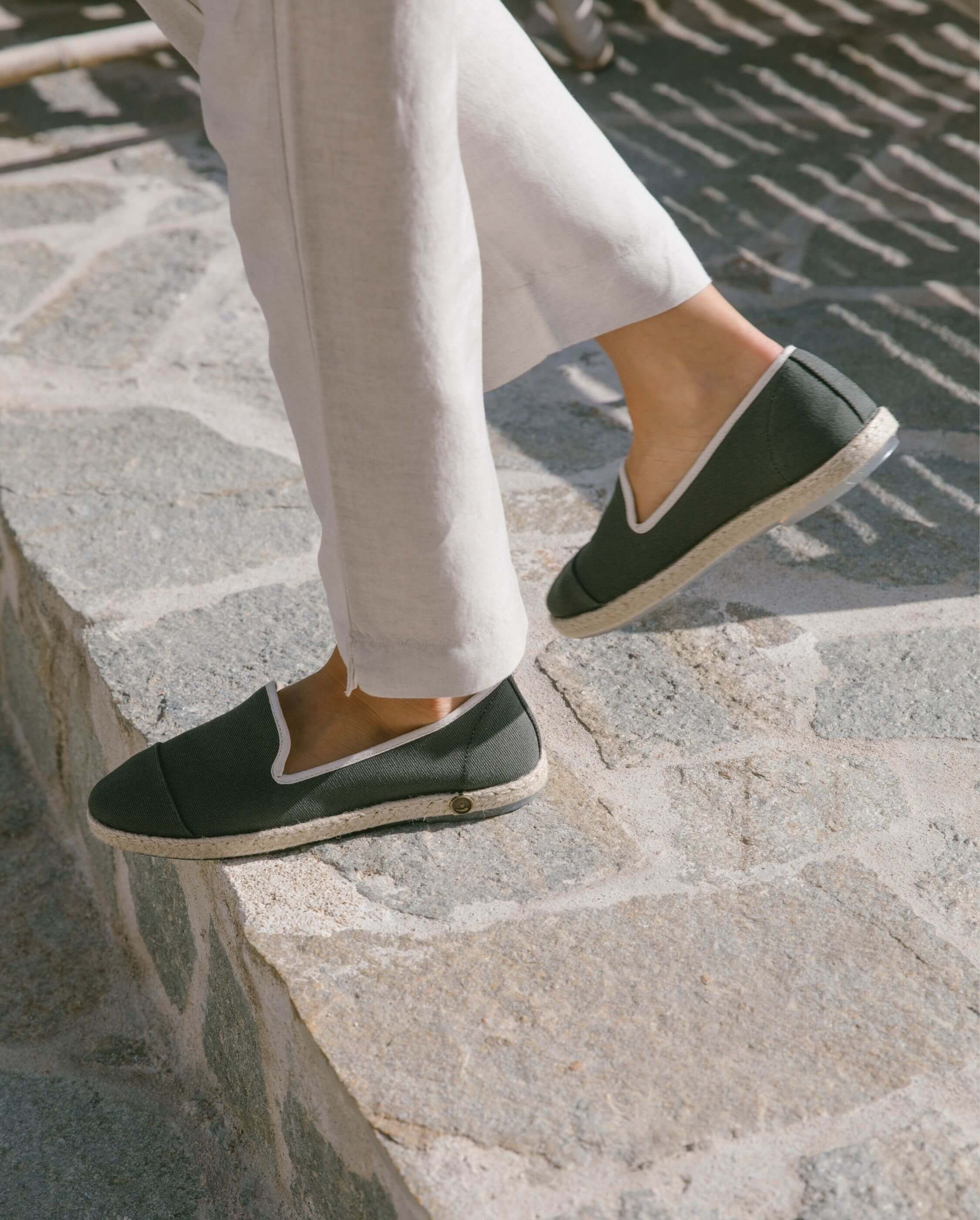 Women s khaki espadrille in recycled cotton Angarde