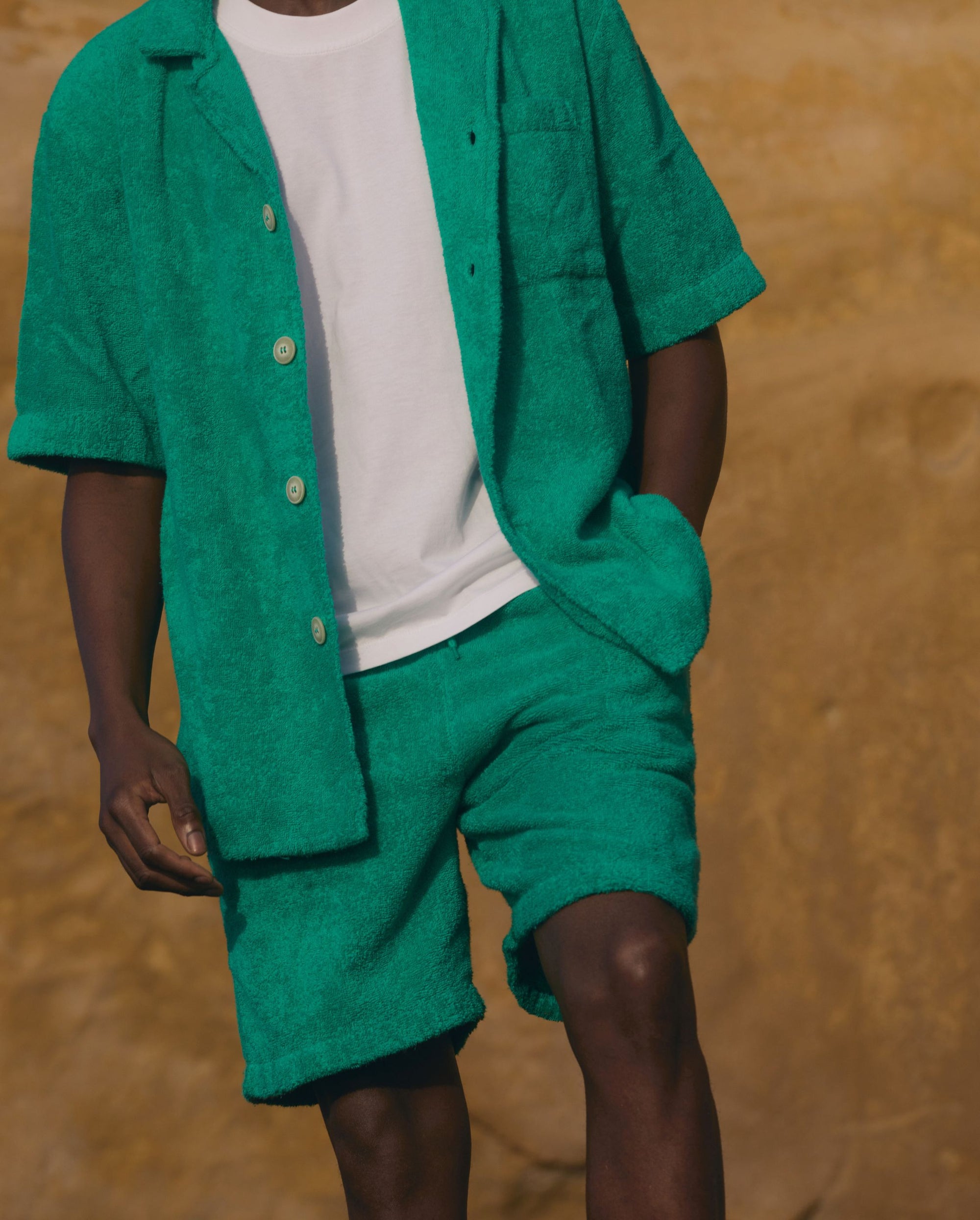 Men's organic cotton terry shorts, green