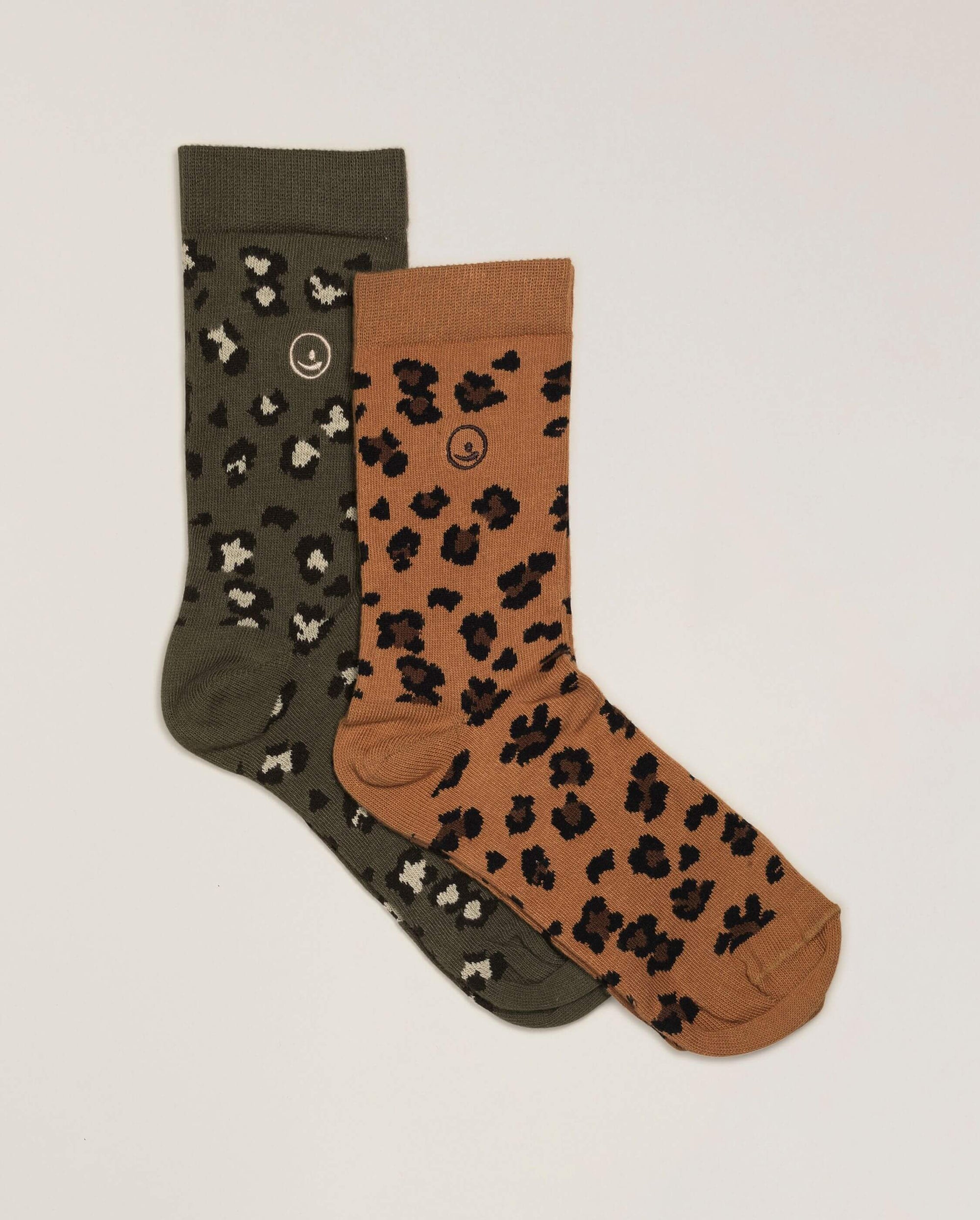 Pack 2 paires chaussettes femme léopard, camel-kaki Angarde packshot plat