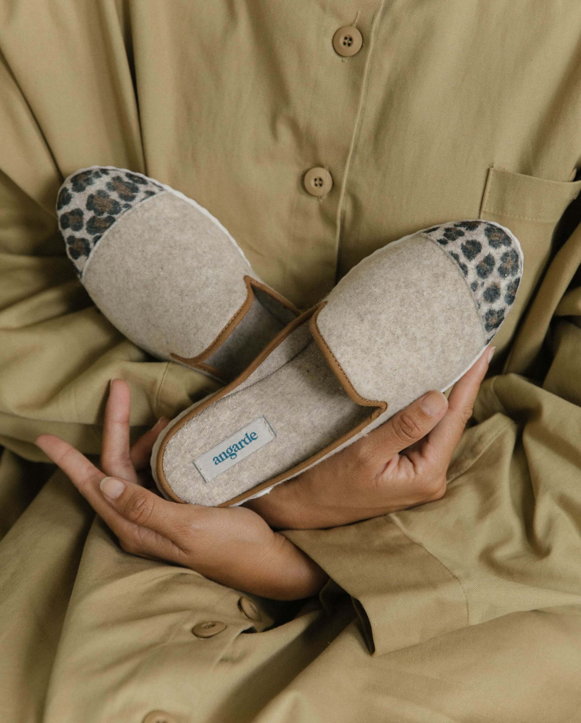 Mule femme laine, beige léopard Angarde lifestyle croisé 