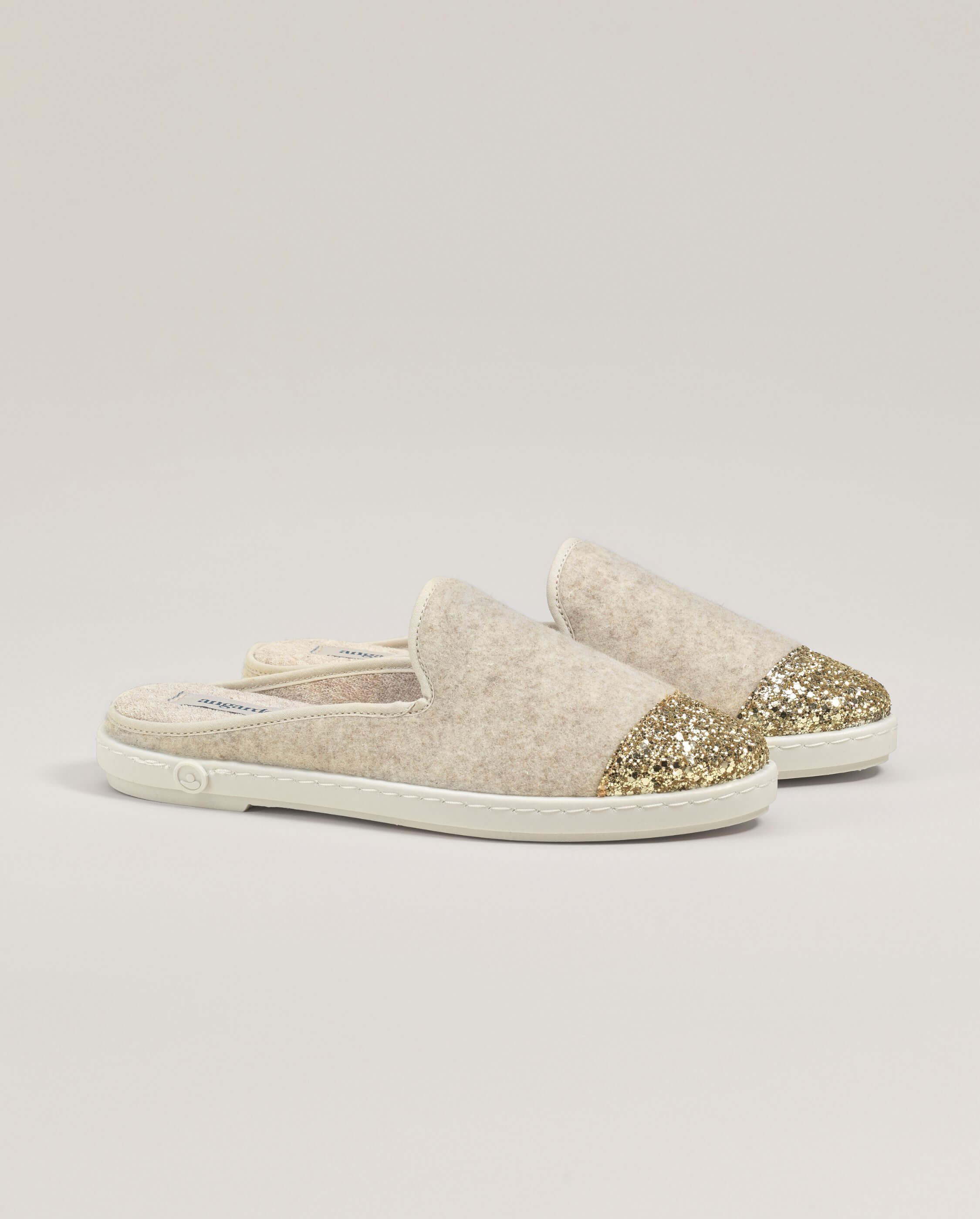 Women s beige glitter mule in recycled wool Angarde