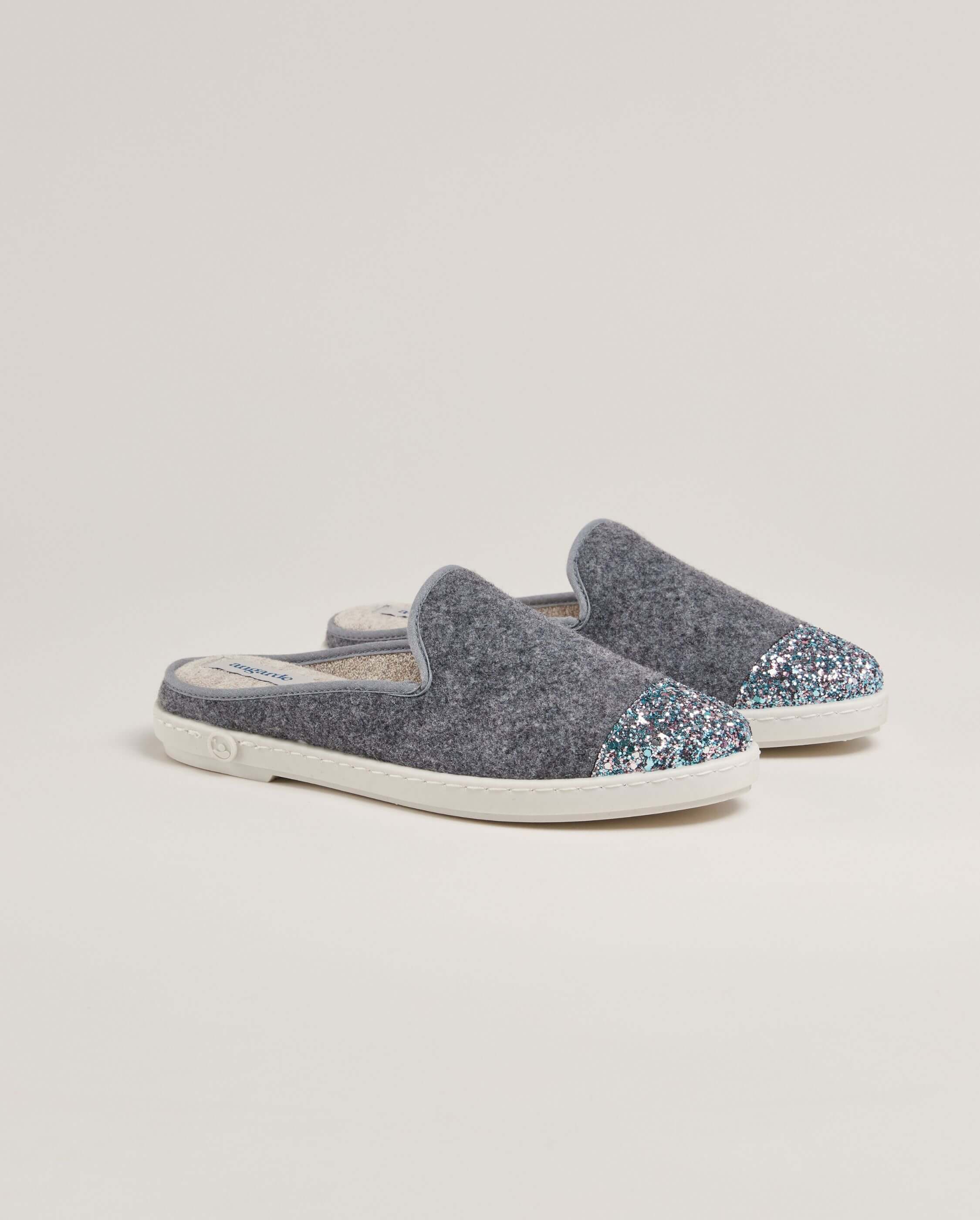 Mule femme laine gris paillettes