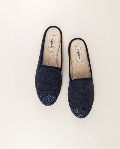 Mule femme laine, marine paillettes dessus Angarde