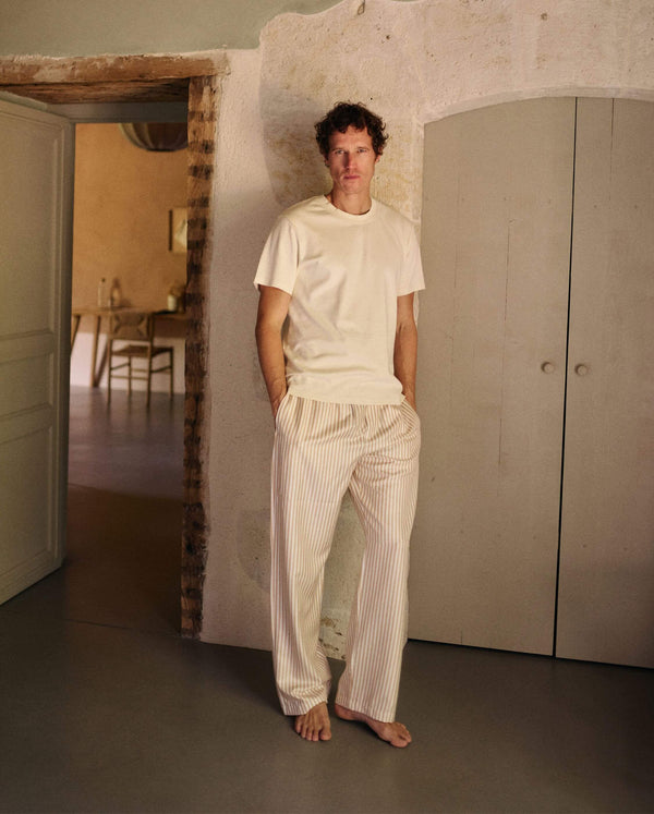 Pantalon pyjama homme à rayures latte en Tencel