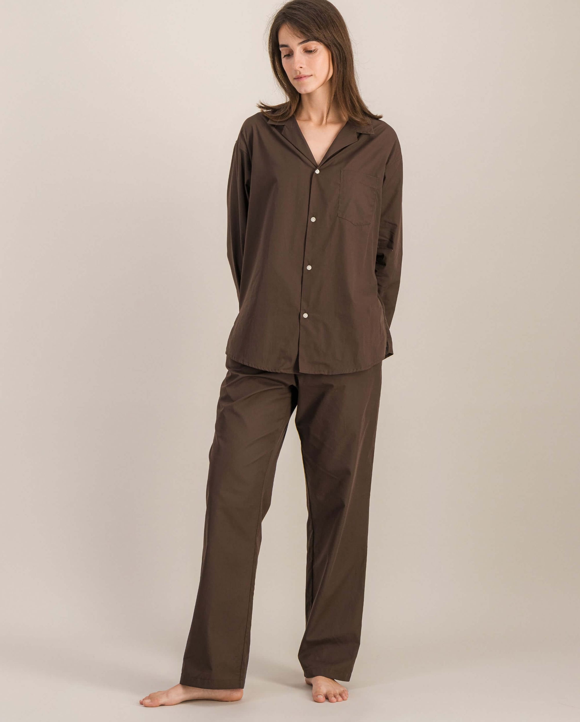 Pantalon pyjama femme coton bio, chocolat face Angarde