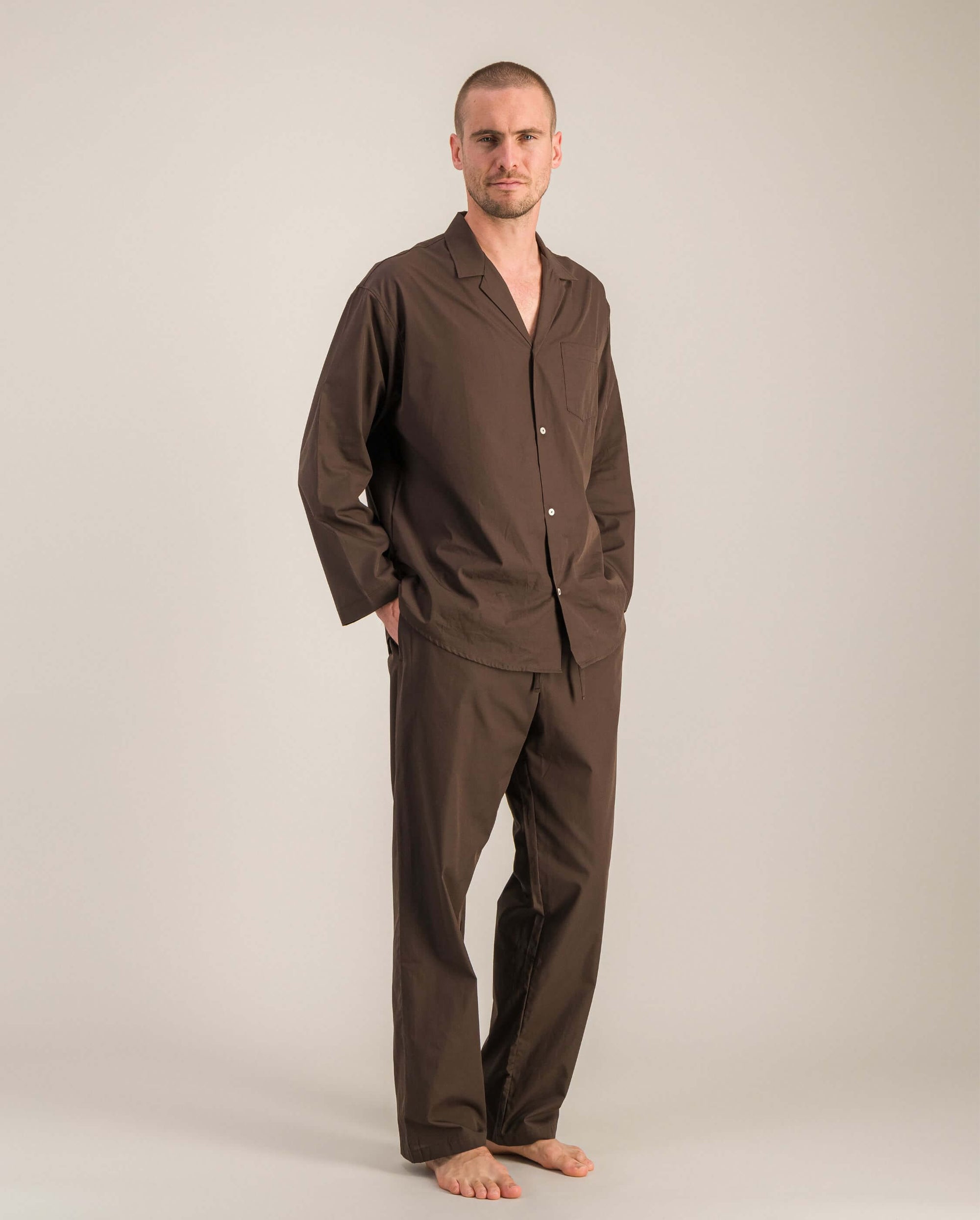 Chemise pyjama homme coton bio, chocolat plein pied Angarde