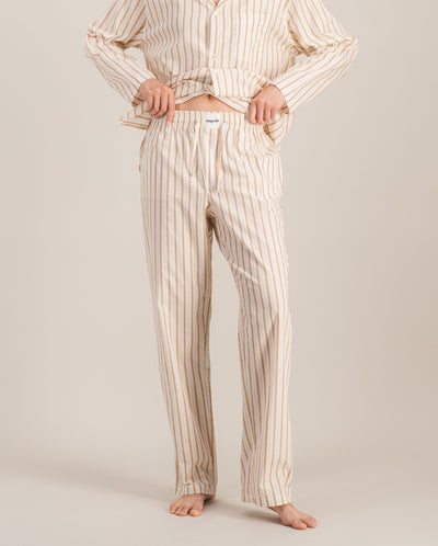 Women's organic poplin pants, beige stripes