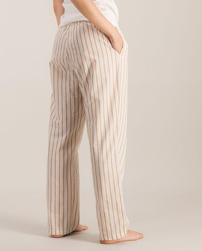 Women's organic poplin pants, beige stripes