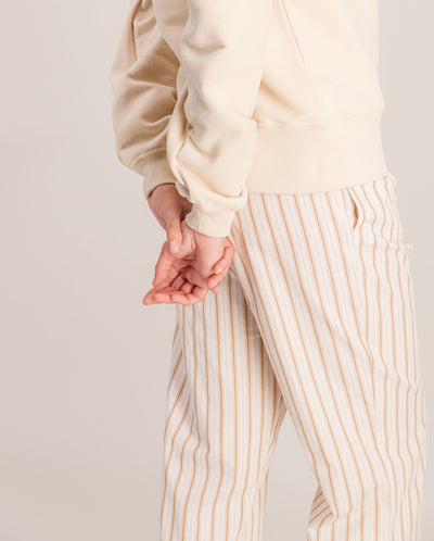 Women's organic poplin pants, beige stripes