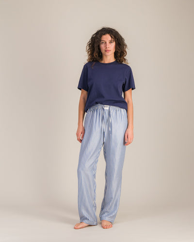 Pantalon pyjama femme Tencel, rayures océan