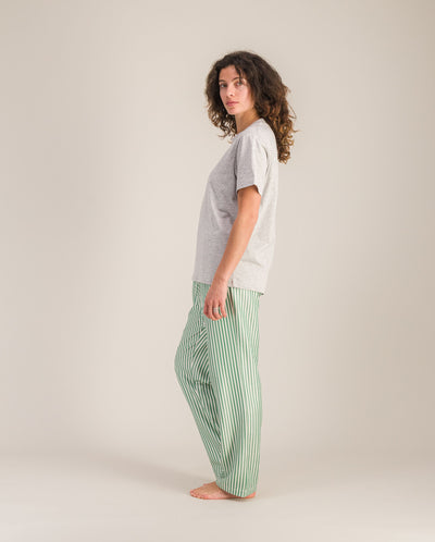 Pantalon pyjama femme Tencel, rayures menthe