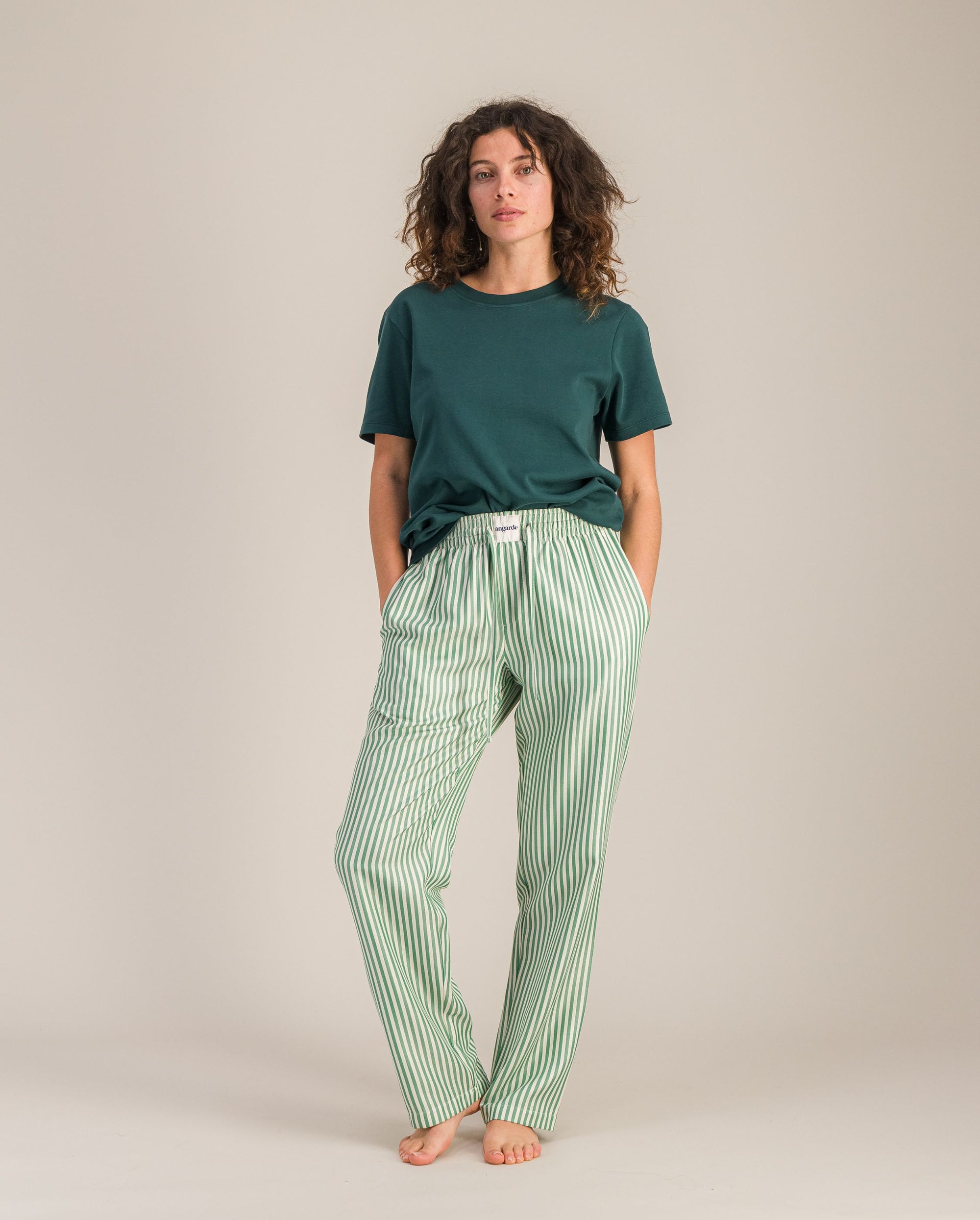 Women's Tencel pajama pants, mint stripes