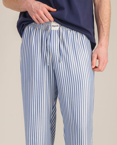 Pantalon pyjama homme Tencel, rayures océan