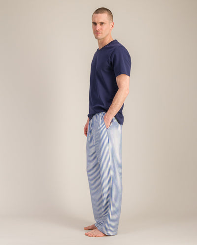 Pantalon pyjama homme Tencel, rayures océan