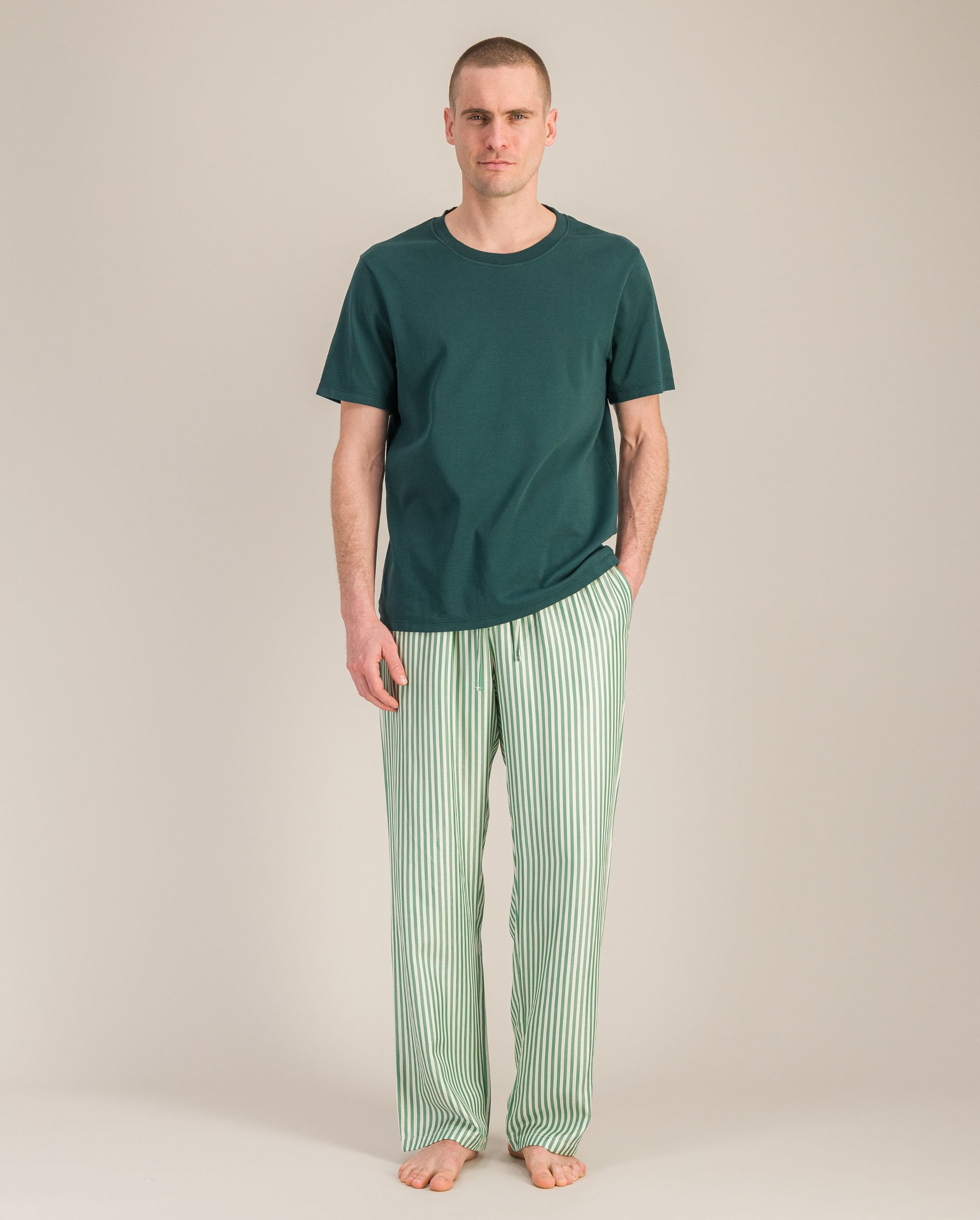 Pantalon pyjama homme Tencel, rayures menthe