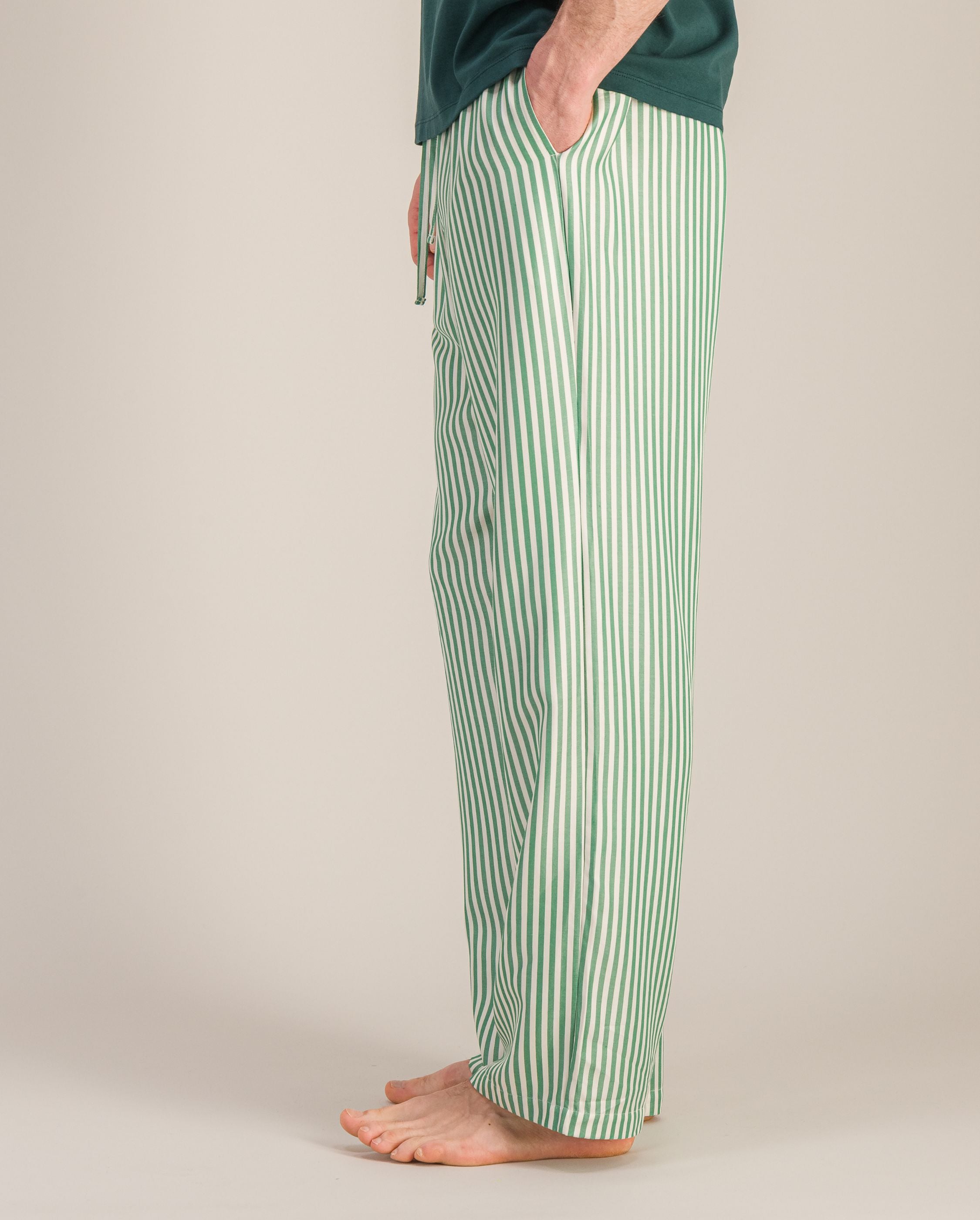 Pantalon pyjama homme à rayures vert en Tencel Angarde