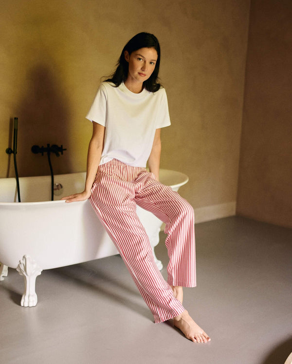 Pantalon pyjama femme à rayures rouge en Tencel Angarde