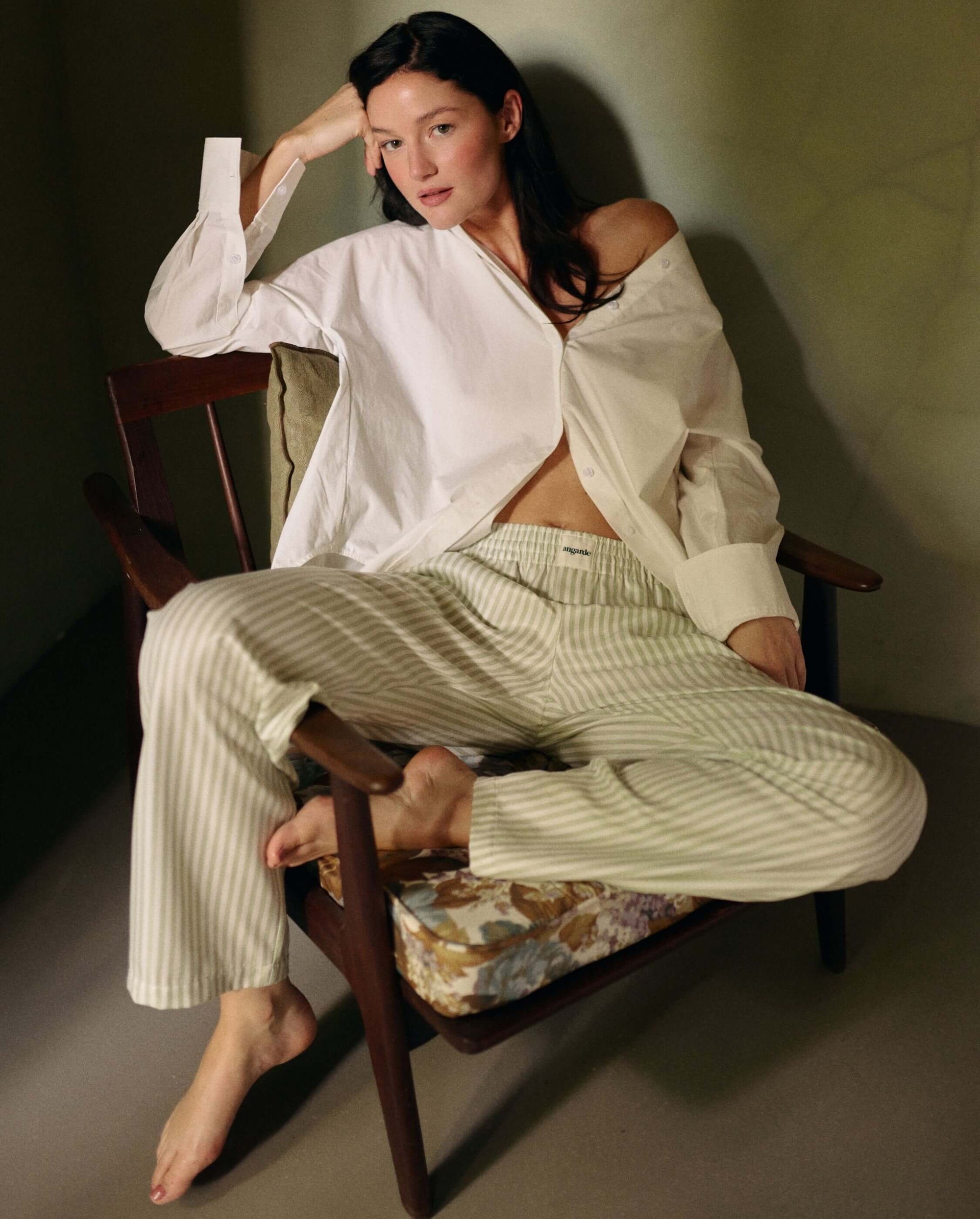 Pantalon pyjama femme rayures sauge lifestyle Angarde