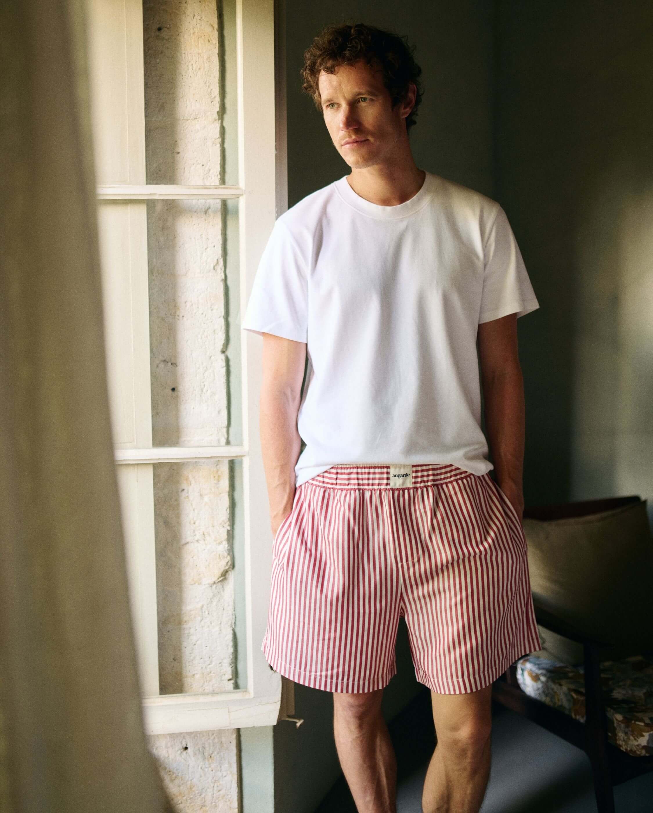 Short homme rayures rouge en Tencel Angarde - Main Image