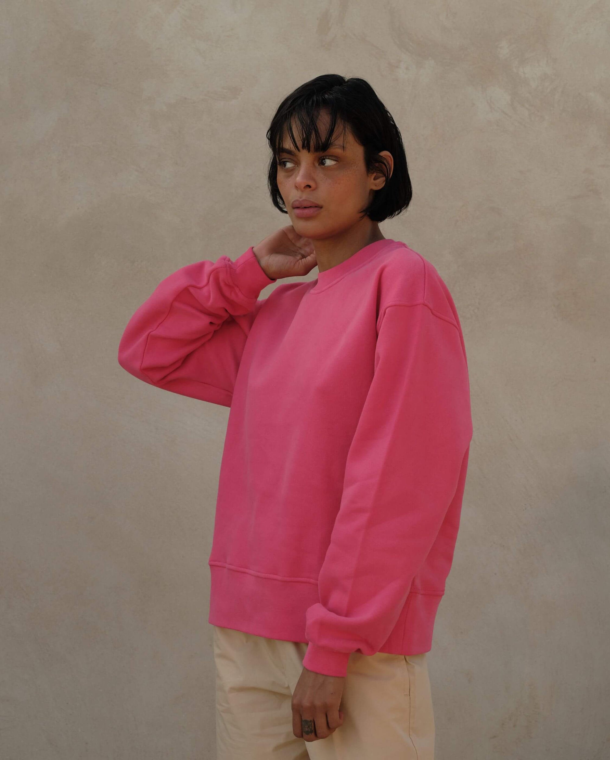 Sweatshirt femme coton bio fuchsia profil Angarde