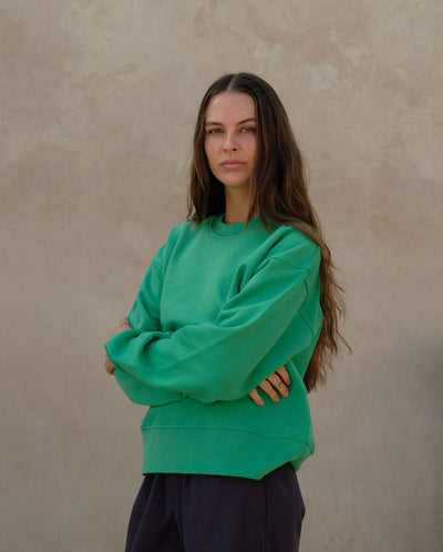 Sweatshirt femme coton bio vert profil Angarde