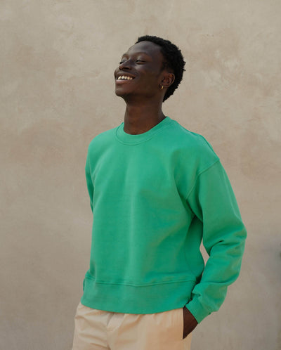 Sweatshirt homme coton bio vert profil Angarde