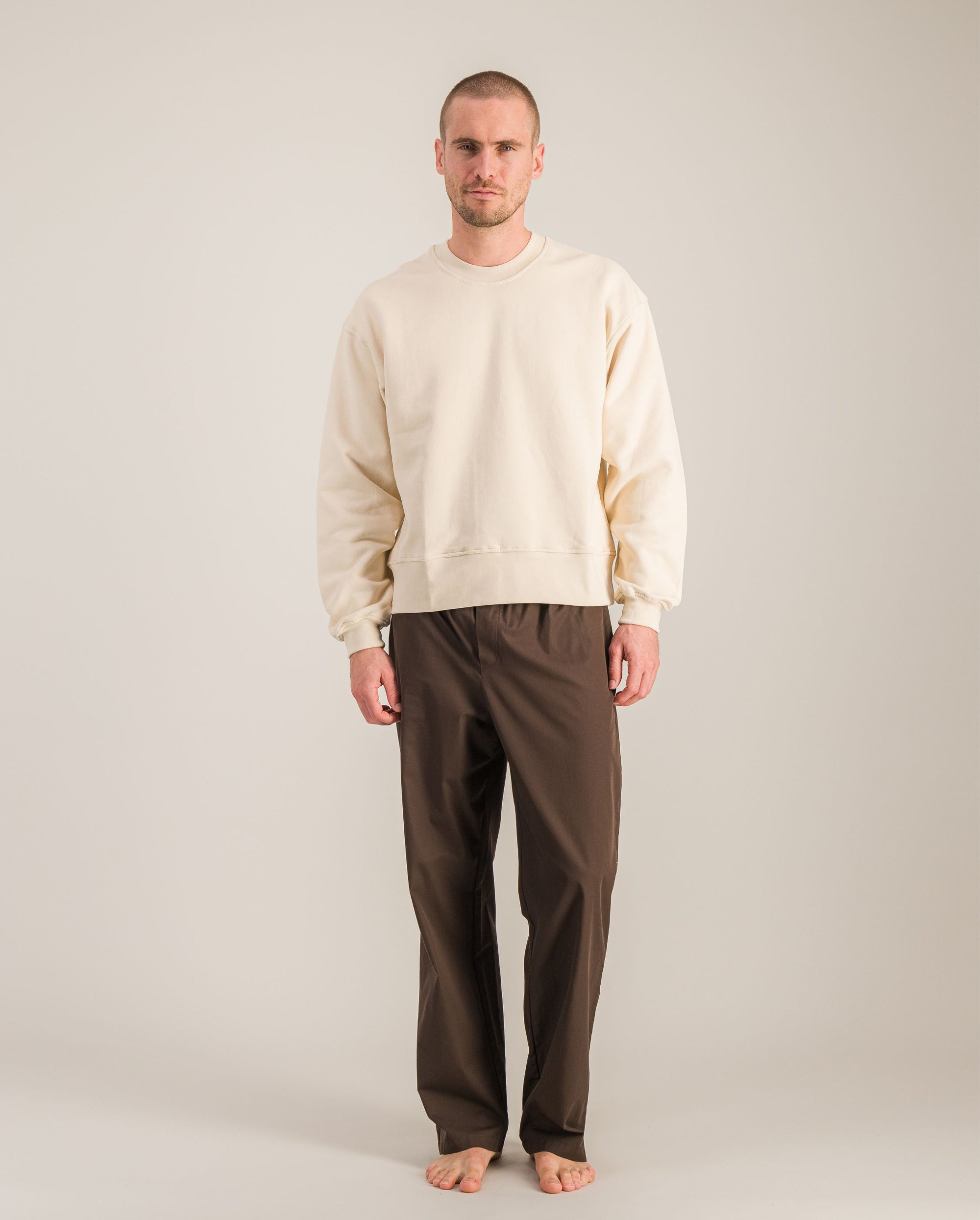 Sweatshirt homme coton bio, beige plein pied Angarde