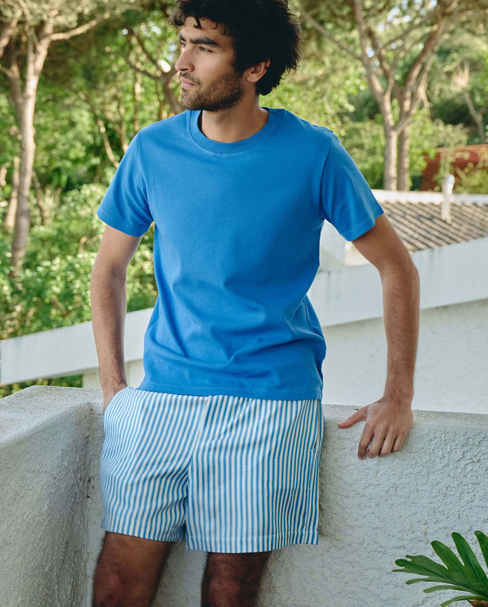 T-shirt homme coton bio azur short tencel azur lifestyle Angarde