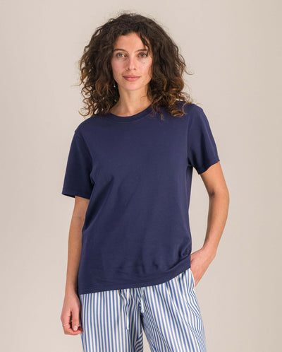 T-shirt femme coton bio, bleu marine buste Angarde