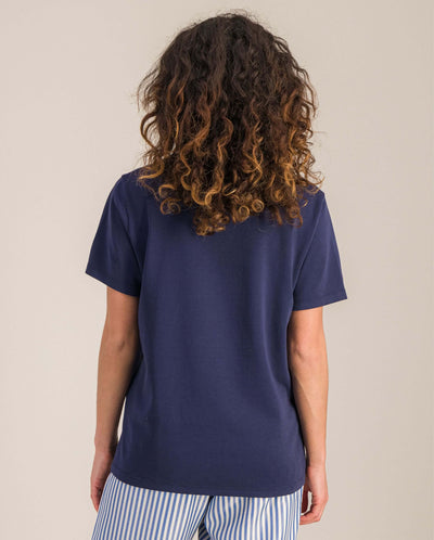 T-shirt femme coton bio, bleu marine dos Angarde