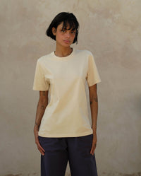 T-shirt femme coton bio beige face Angarde