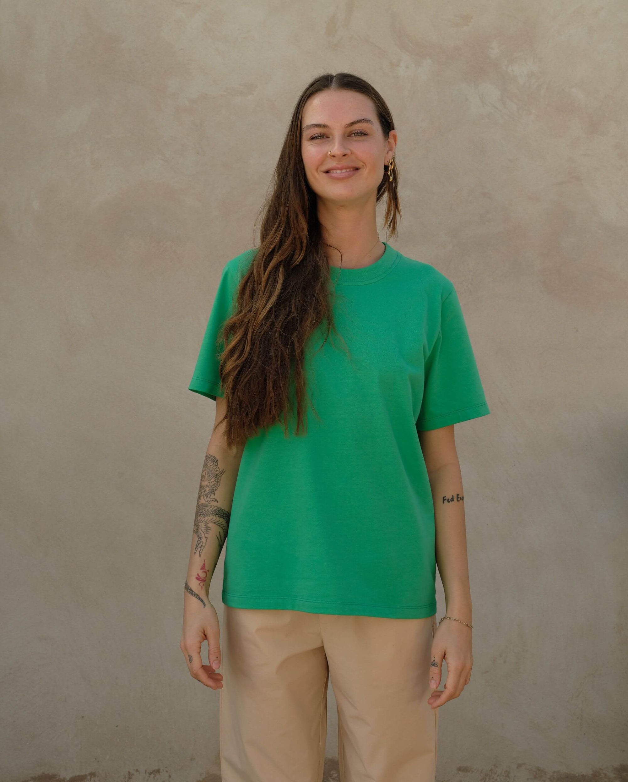T-shirt femme coton bio vert face Angarde