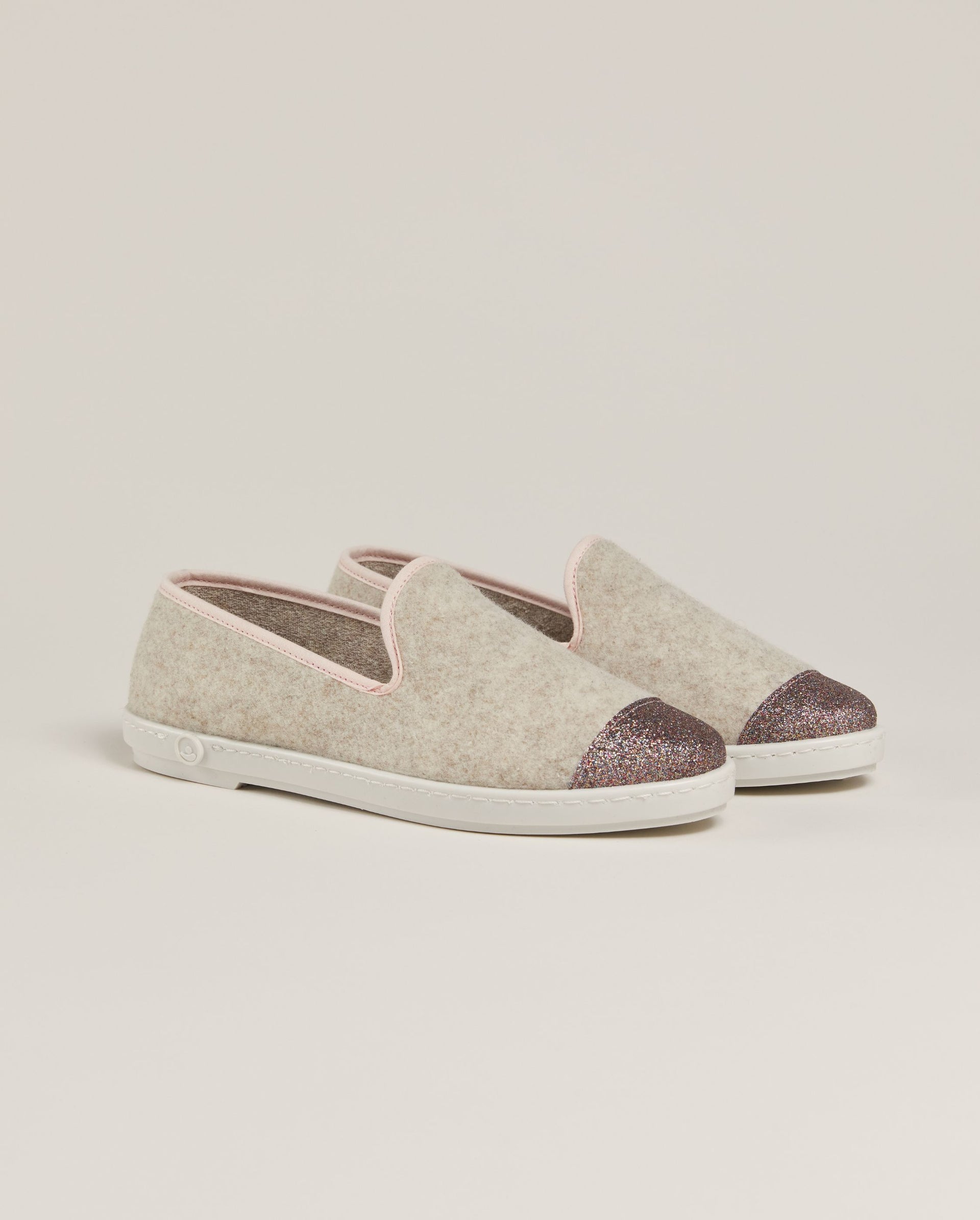 Women's wool slipper, beige multicolored glitter
