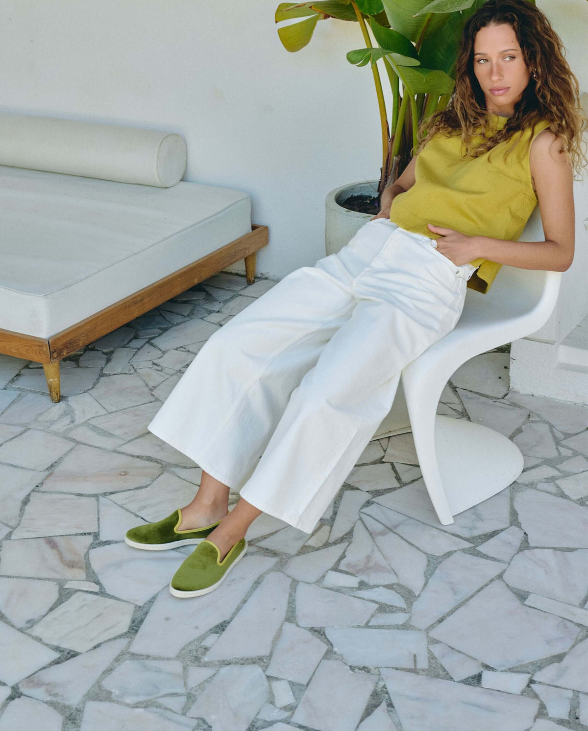 Espadrille femme velours vert pistache  lifestyle  Angarde