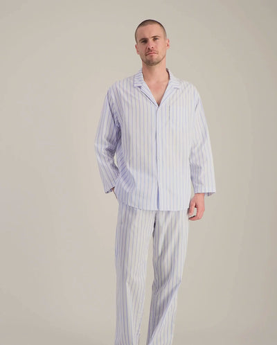 Pyjama homme coton bio, rayures bleues vidéo Angarde