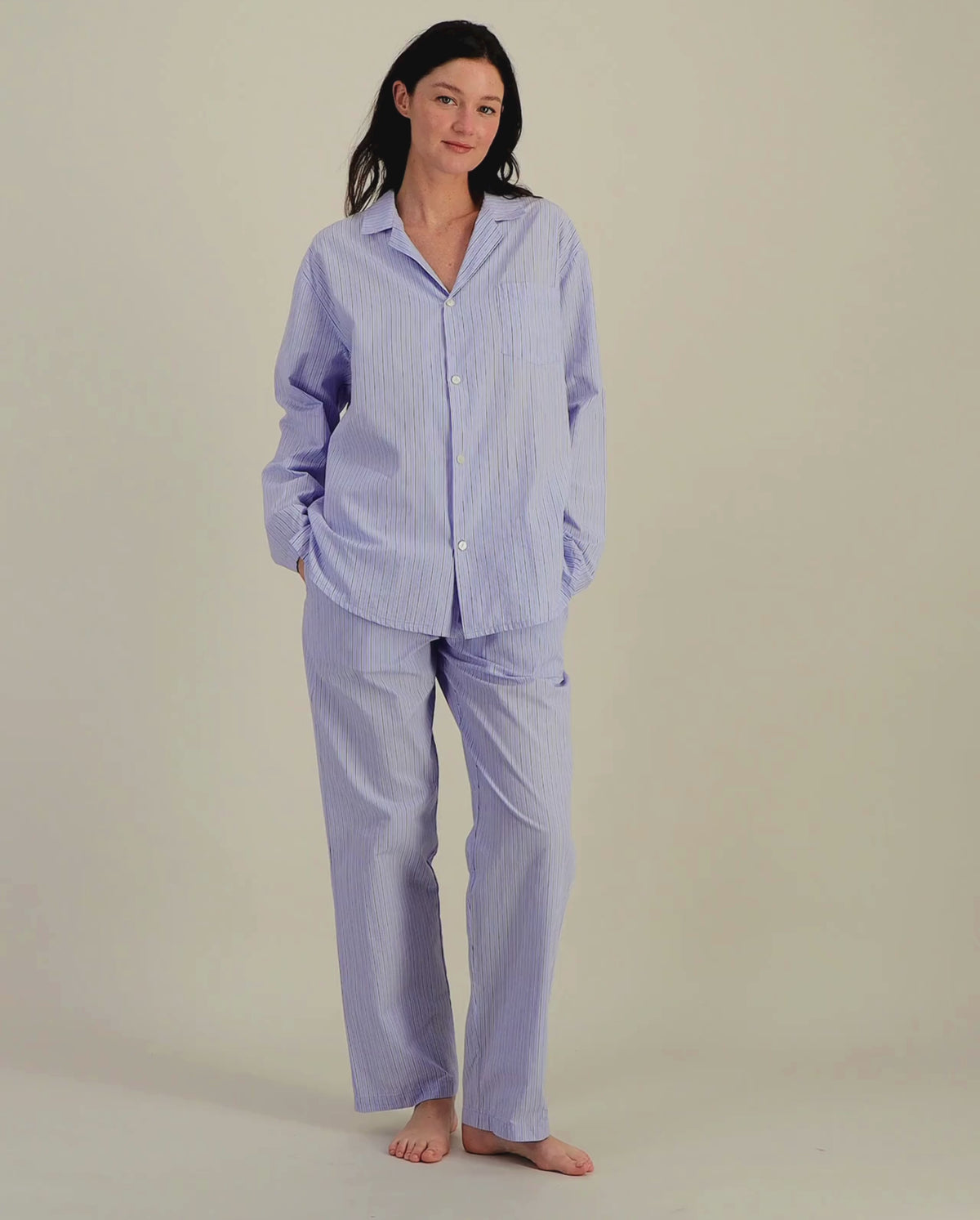 Pyjama Femme Doux En Coton - Ensemble Haut Manches Longues Et Short, Dégradé De Couleurs, Confortable