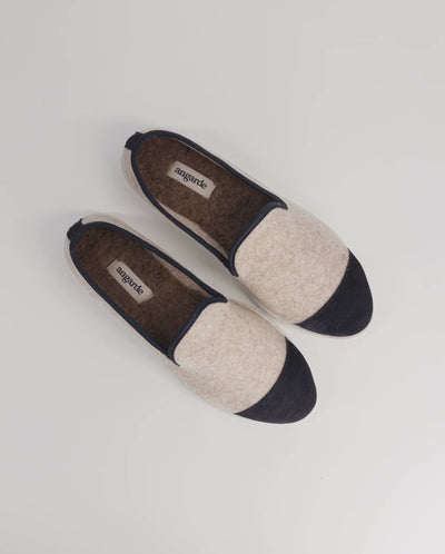 Men's wool slipper, beige navy