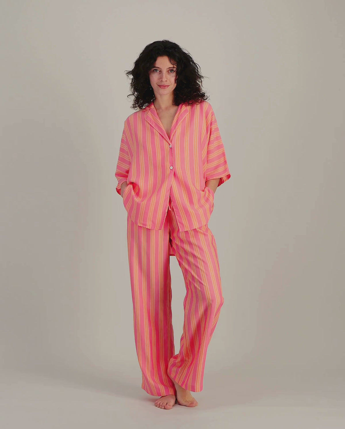 Ensemble alyzé long femme, rayures rose-orange vidéo Angarde