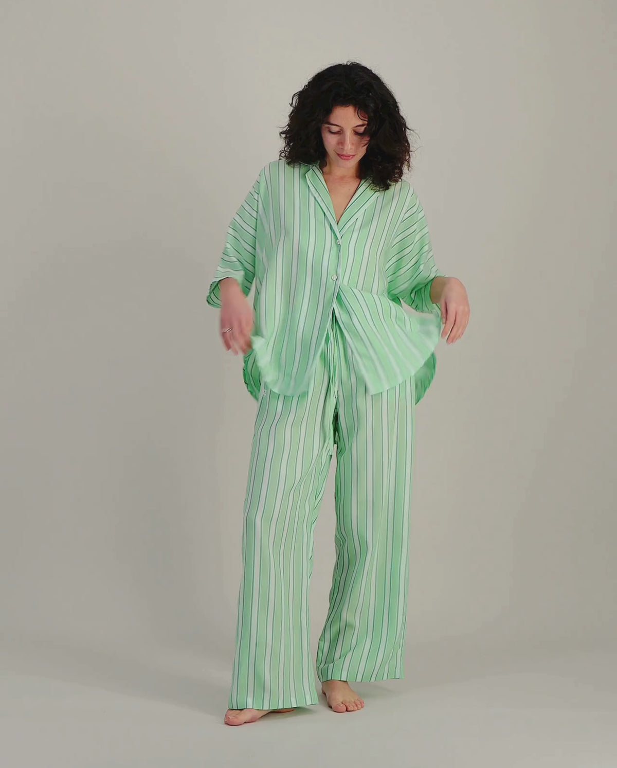 Ensemble alyzé long femme, rayures vert-menthe vidéo Angarde