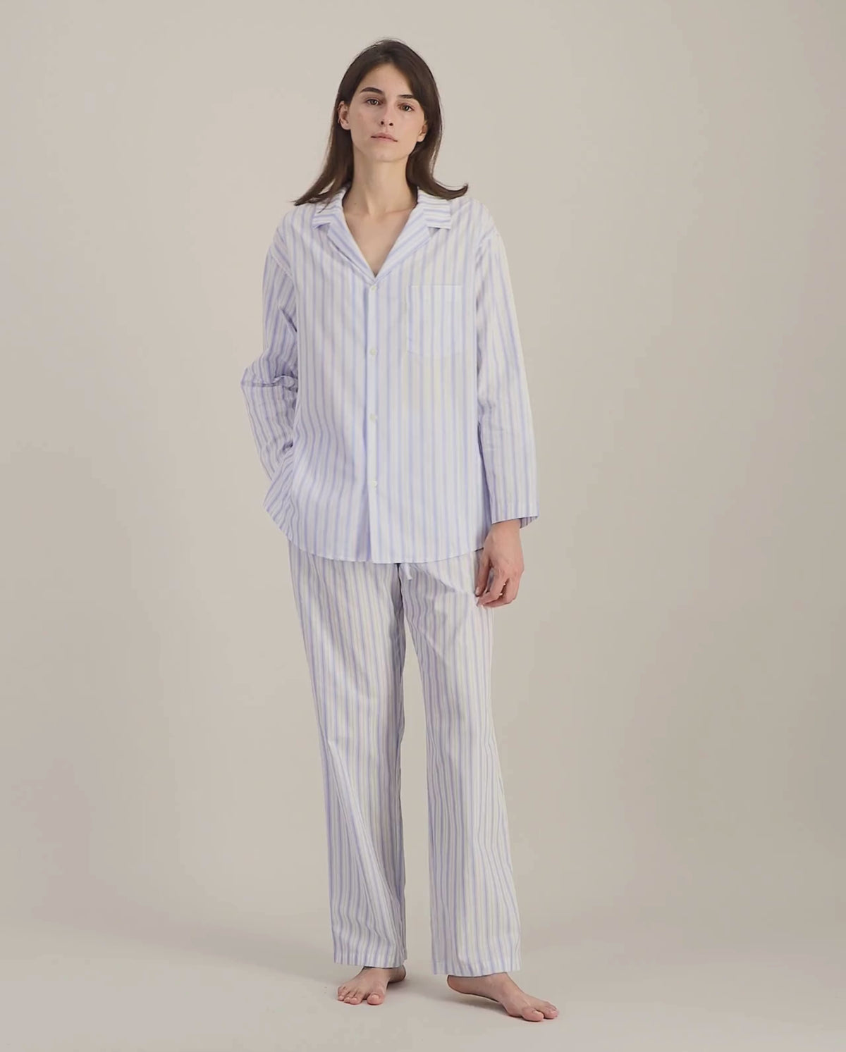 Pyjama femme coton bio, rayures bleues vidéo Angarde