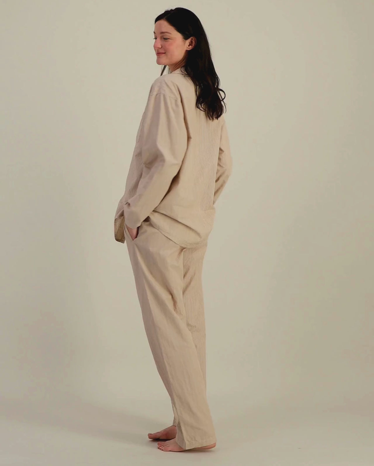 Ensemble femme coton bio multi-rayures beige vidéo Angarde